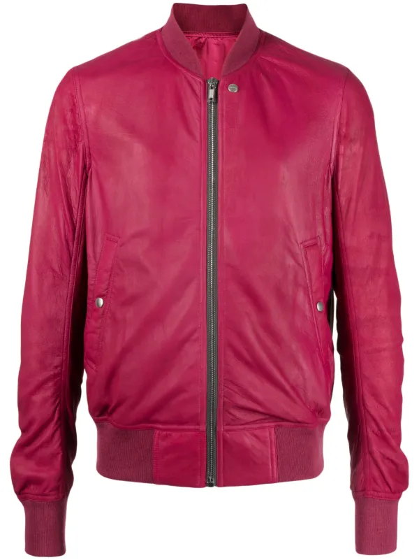 Mens red leather bomber jacket sale