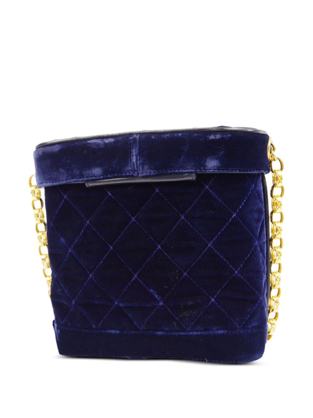 CHANEL Pre-Owned 1990 CC diamond-quilted velvet shoulder bag - Blauw