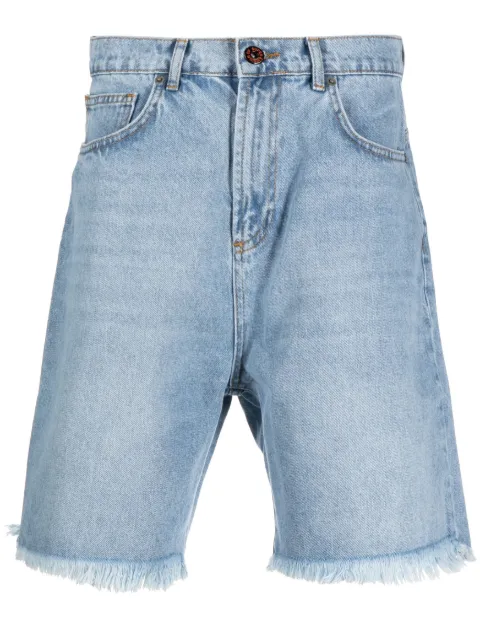 flame-print denim shorts