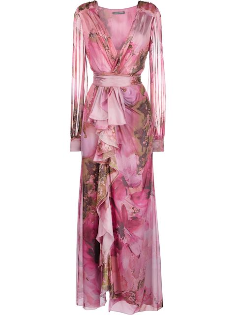 Alberta Ferretti floral-print long-sleeve dress