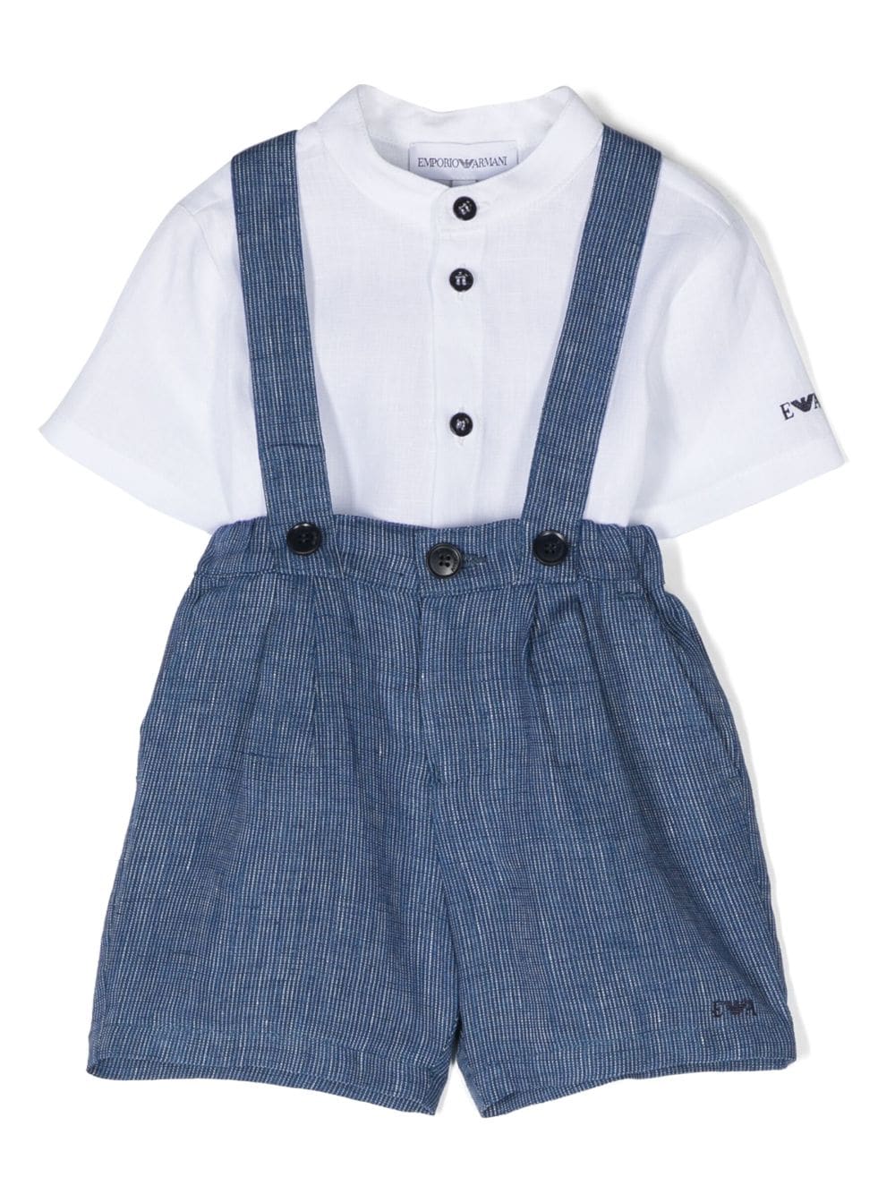 Emporio Armani Babies' Short-sleeve Button-up Romper In Blue