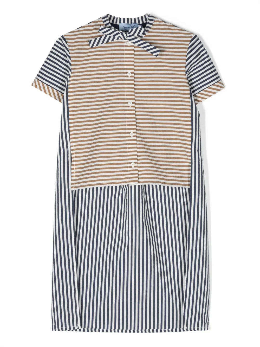 Mi Mi Sol Kids' Bow-detail Striped Short-sleeve Dress In Brown
