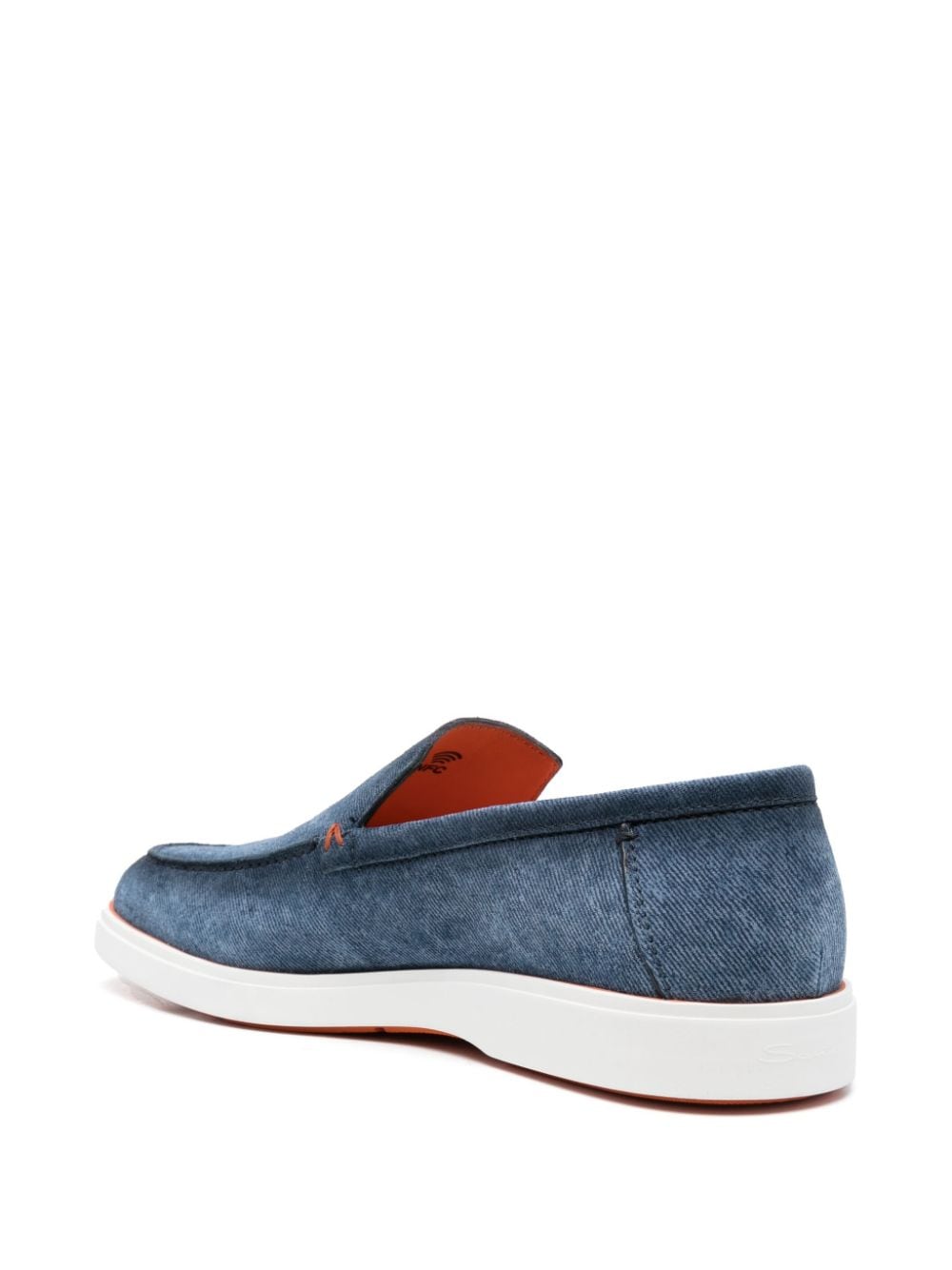 Shop Santoni Almond-toe Denim Loafers In Blau