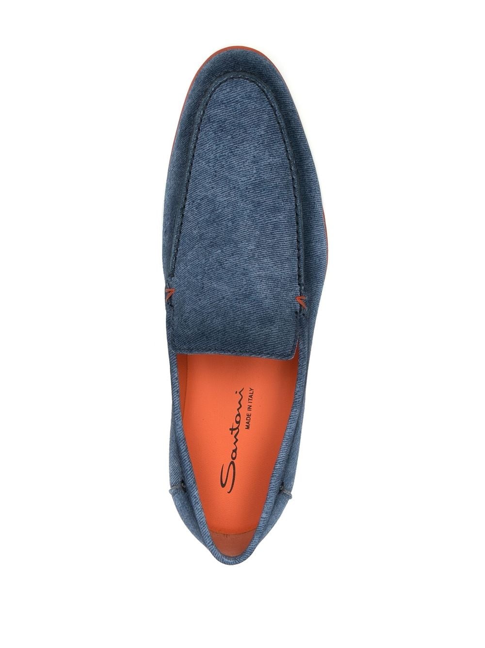 Shop Santoni Almond-toe Denim Loafers In Blau