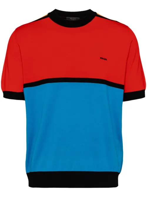 Pull colour block à logo brodé - Prada - Modalova