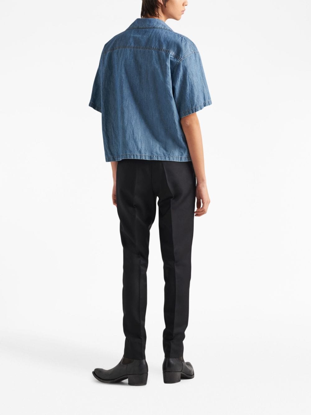Shop Prada Short-sleeved Chambray Shirt In Blue