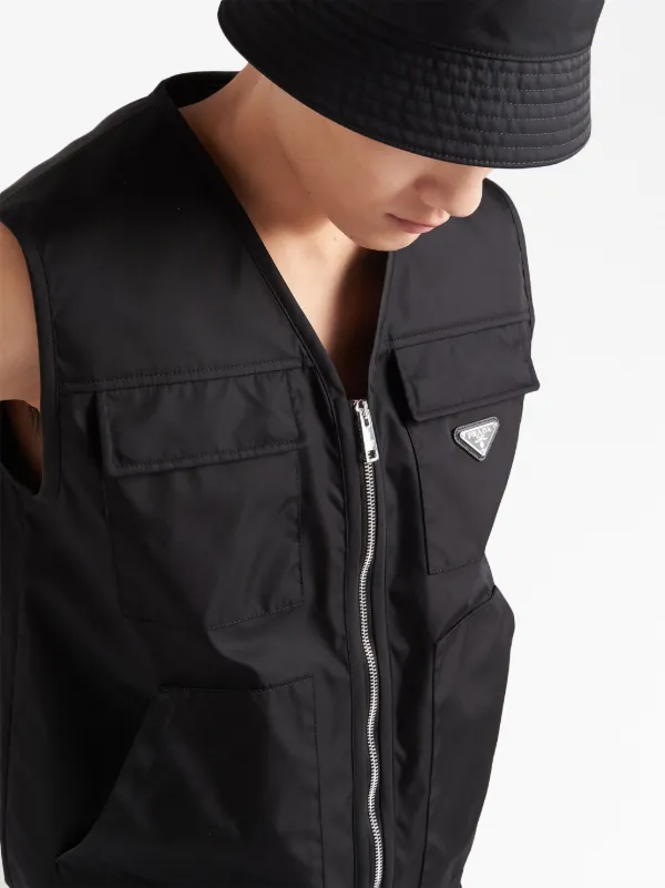 Prada Re-nylon Utility Gilet In Black