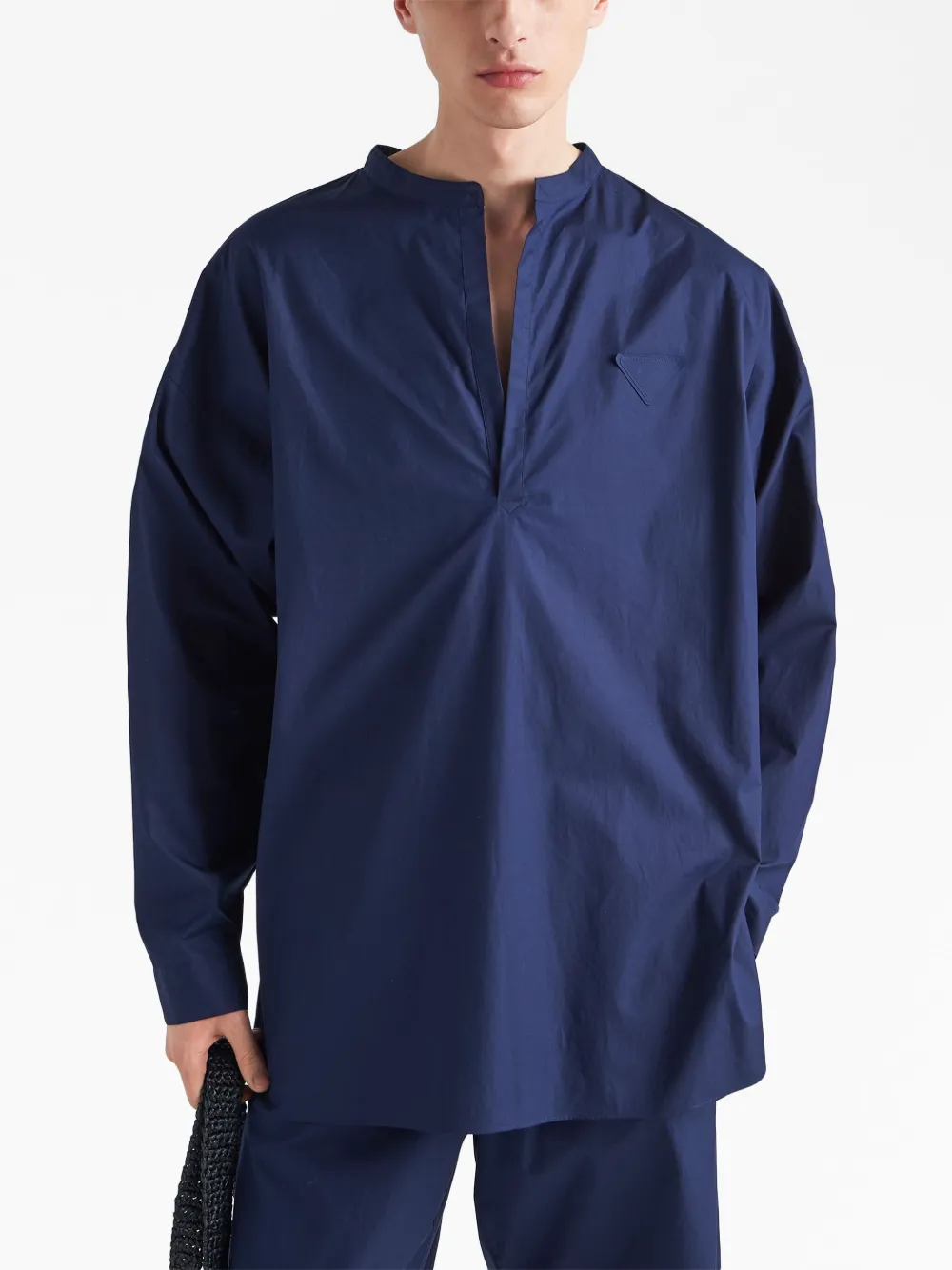 Prada Navy Blue Poplin Oversize Shirt | ModeSens Prada Navy Blue Poplin Oversize Shirt | ModeSens