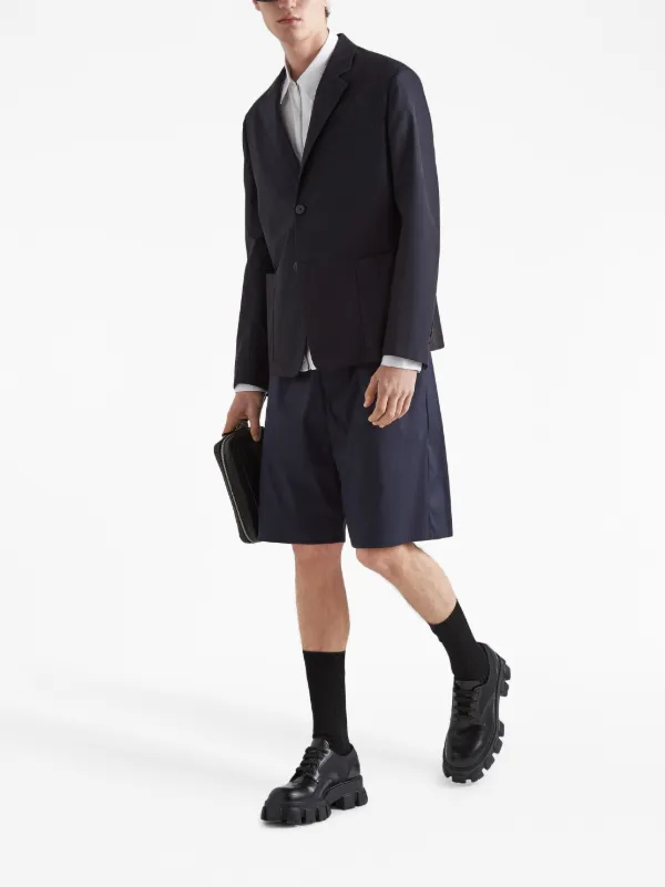 PRADA コットン ブレザー Prada Triangle Logo Cotton Blazer | Blue | FARFETCH