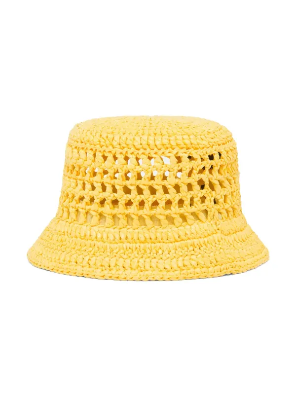 Prada logo embroidered Raffia Bucket Hat Yellow FARFETCH IE