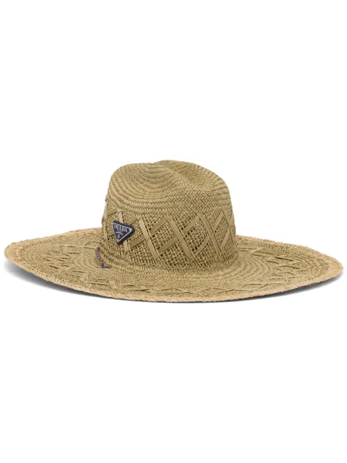Chapeau tressé à plaque logo - Prada - Modalova