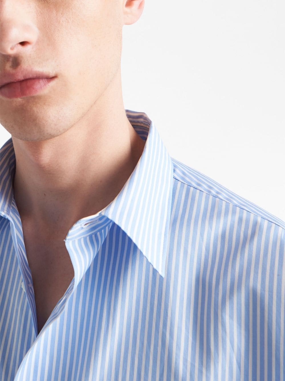 Shop Prada Striped Cotton Shirt In Blue