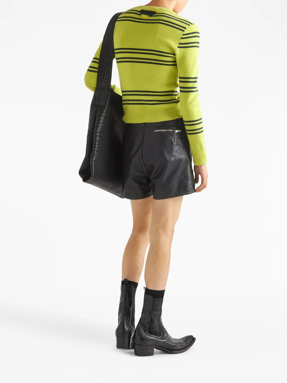 Prada Crew-neck Lambswool Sweater Striped Pattern In Green