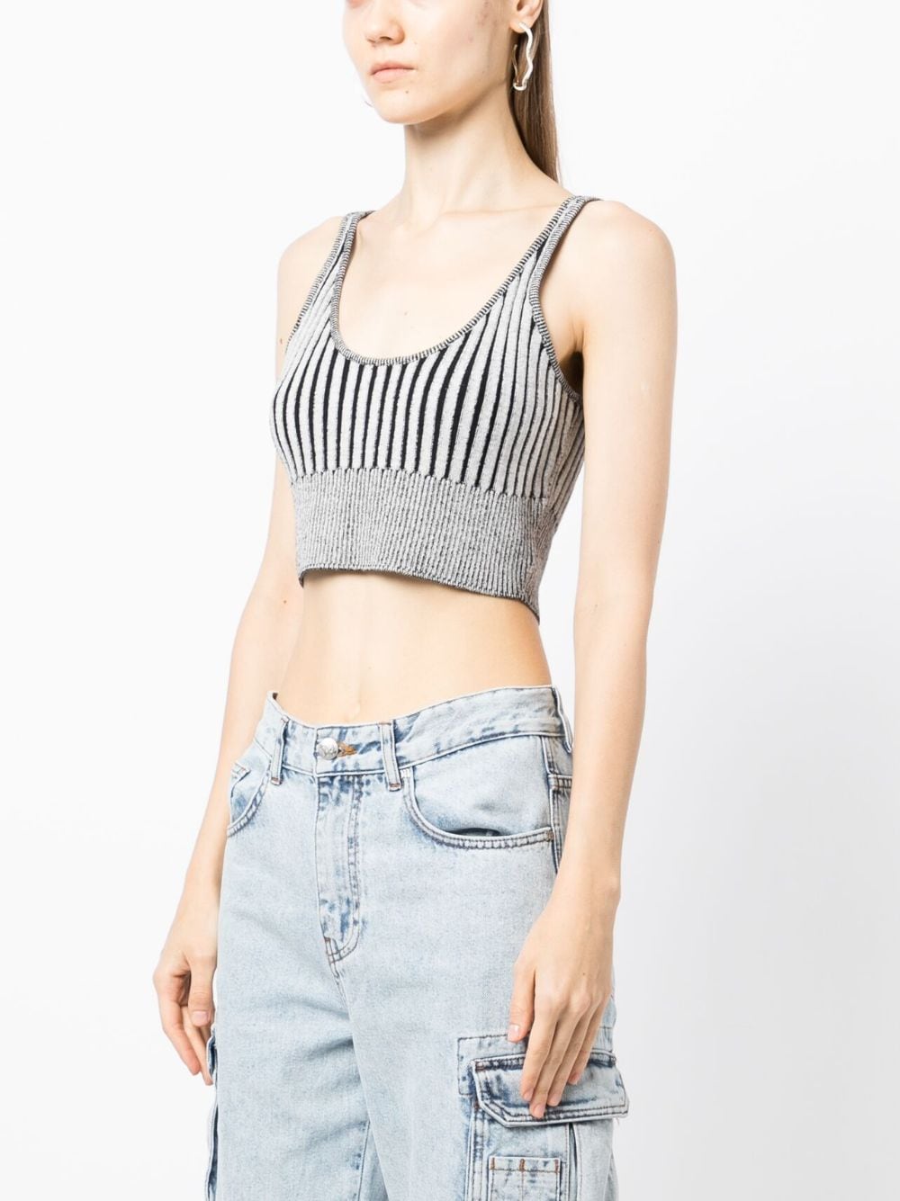 Shop John Elliott Knitted Cotton-silk Cropped Top In Charcoal