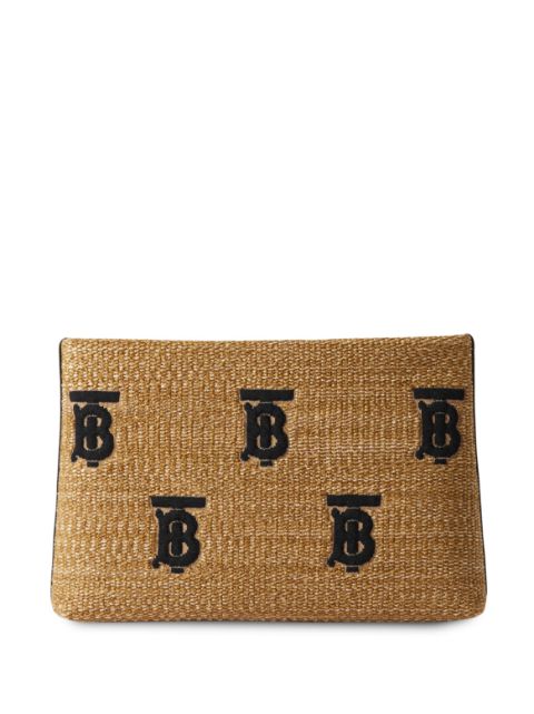 Burberry raffia embroidered monogram pouch Women