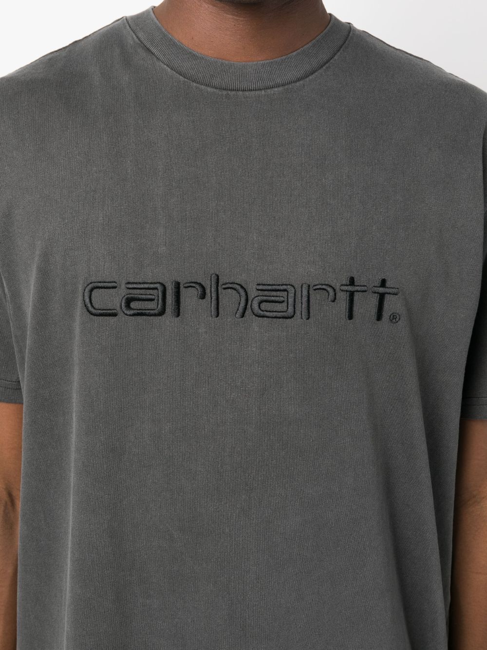 Shop Carhartt Duster Logo-embroidered T-shirt In Grey