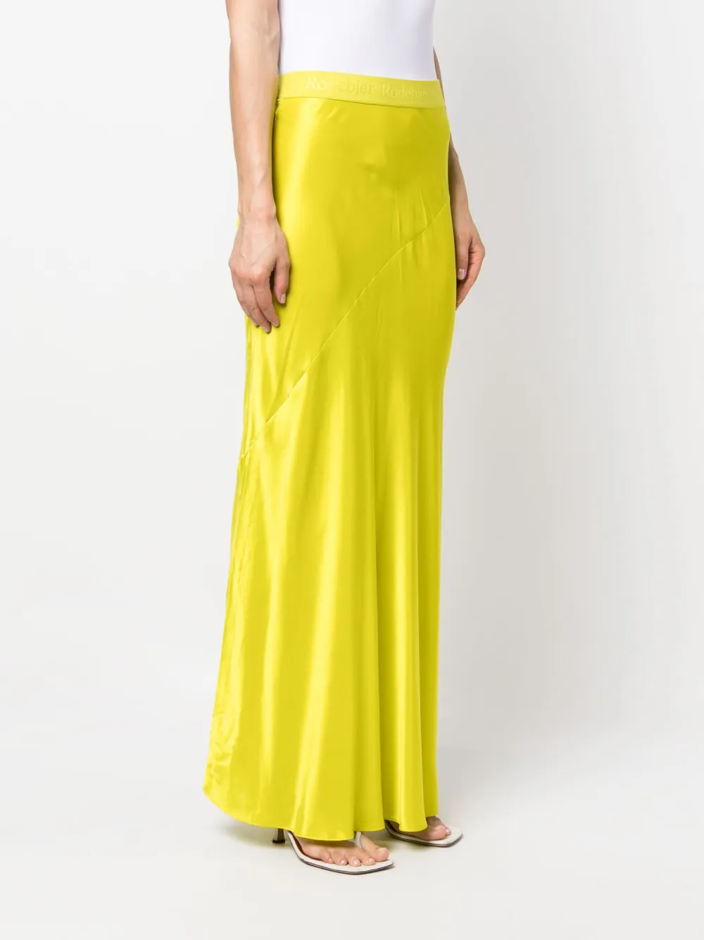 Shop Rodebjer Satin-finish Long Skirt In Yellow