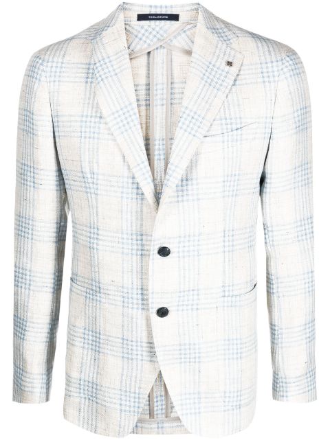 Tagliatore plaid-print single-breasted linen-wool blazer Men