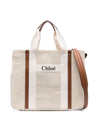 Chloé Kids leather-piping Canvas Changing Bag - Farfetch