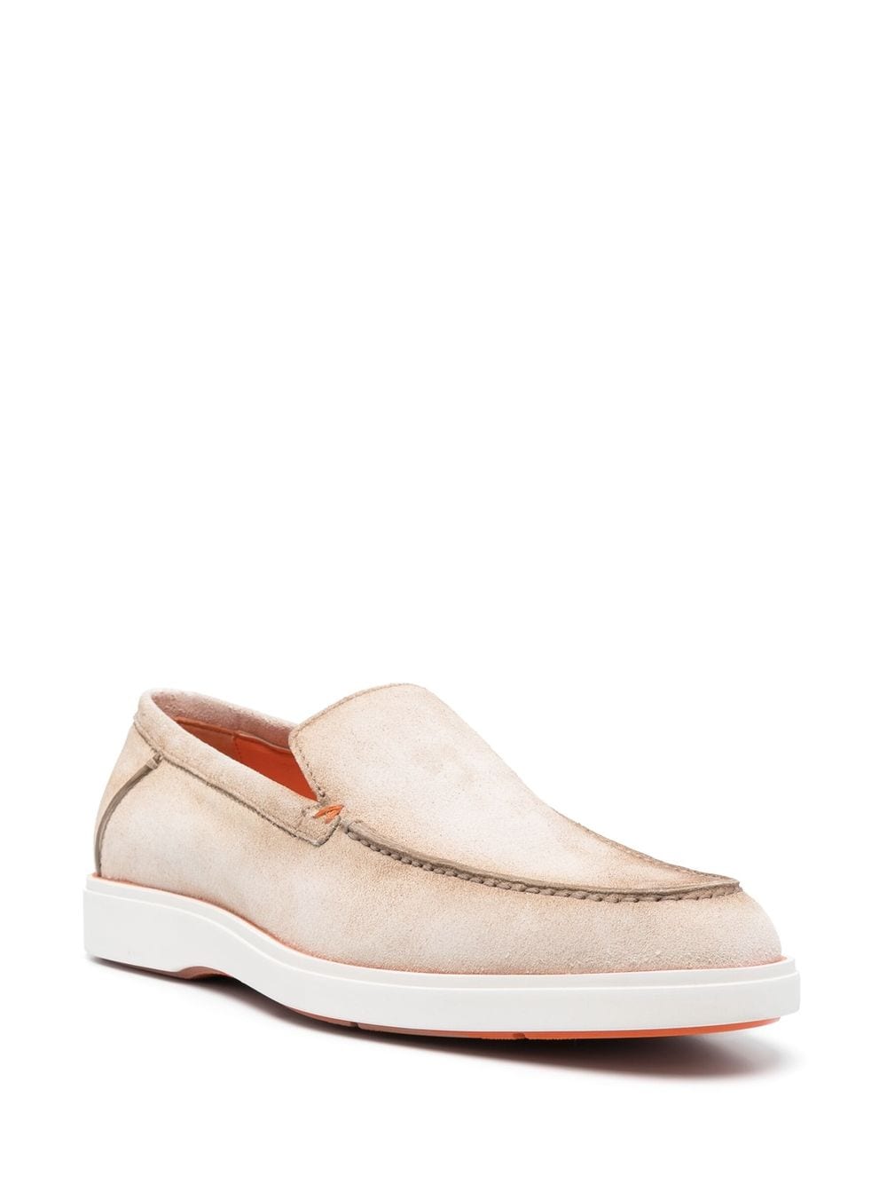 Shop Santoni Almond-toe Suede Loafers In Nude