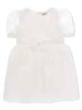 Tulleen bow floral embroidery dress - White