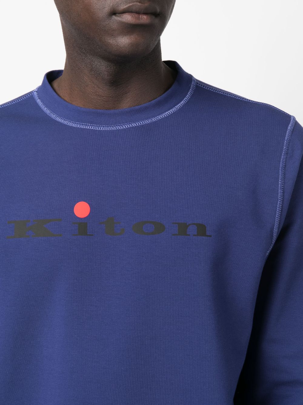 Shop Kiton Logo-print Crew Neck Sweatshirt In Blau