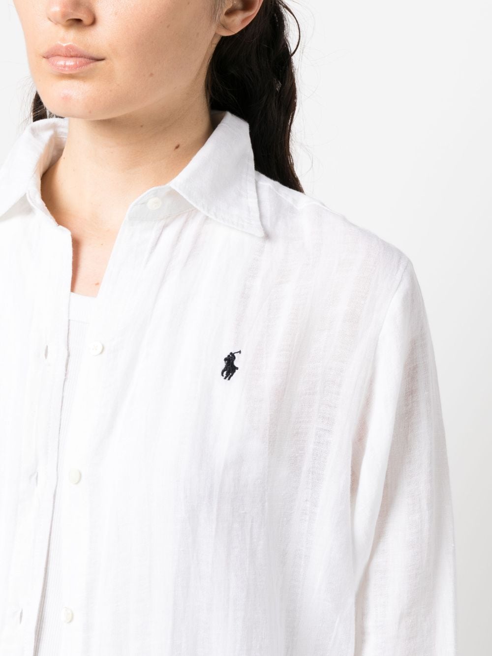 Shop Polo Ralph Lauren Embroidered Logo Long-sleeve Shirt In White