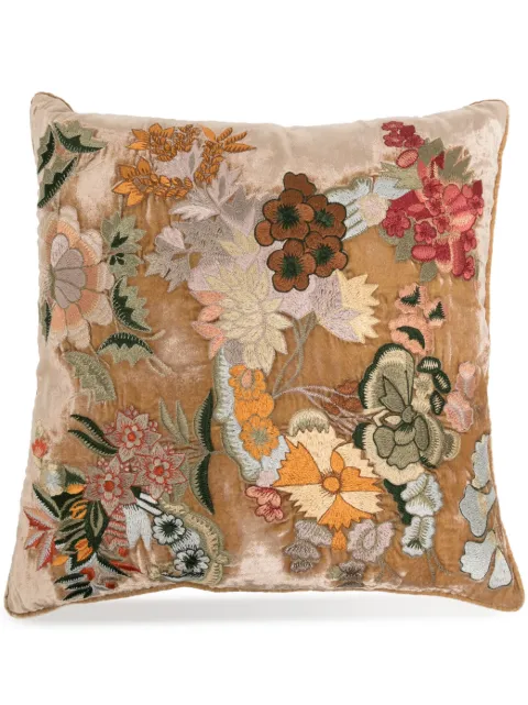 Anke Drechsel floral-embroidered silk-velvet cushion