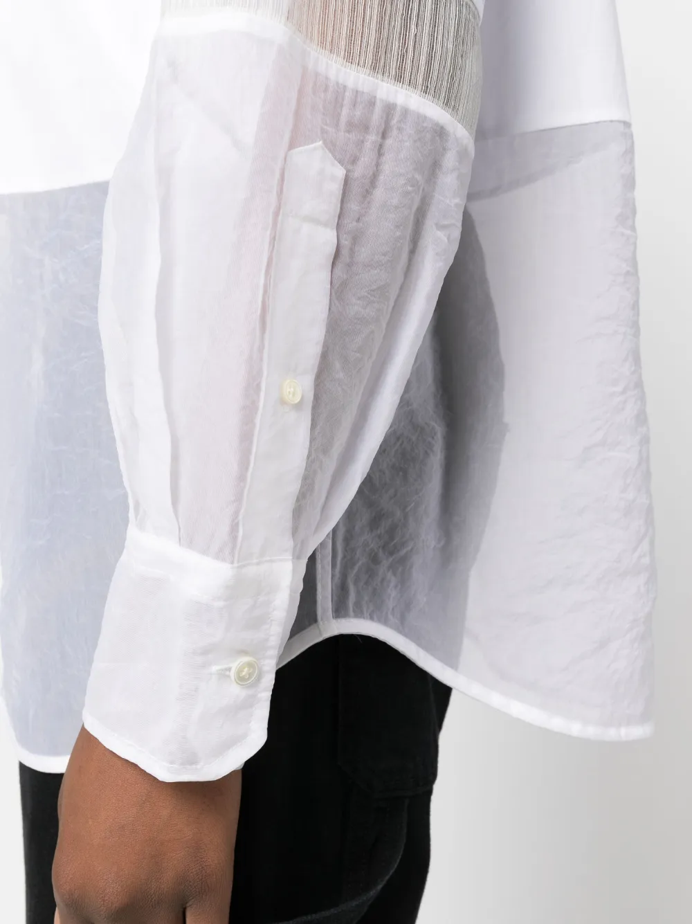 HELMUT LANG LG white lined sheer sleeveless overlap asymmetric hem top shirt