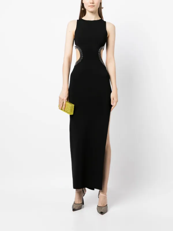 galvan evening dresses Persephone Embellished Asymmetric Cut-Out Gown in Black