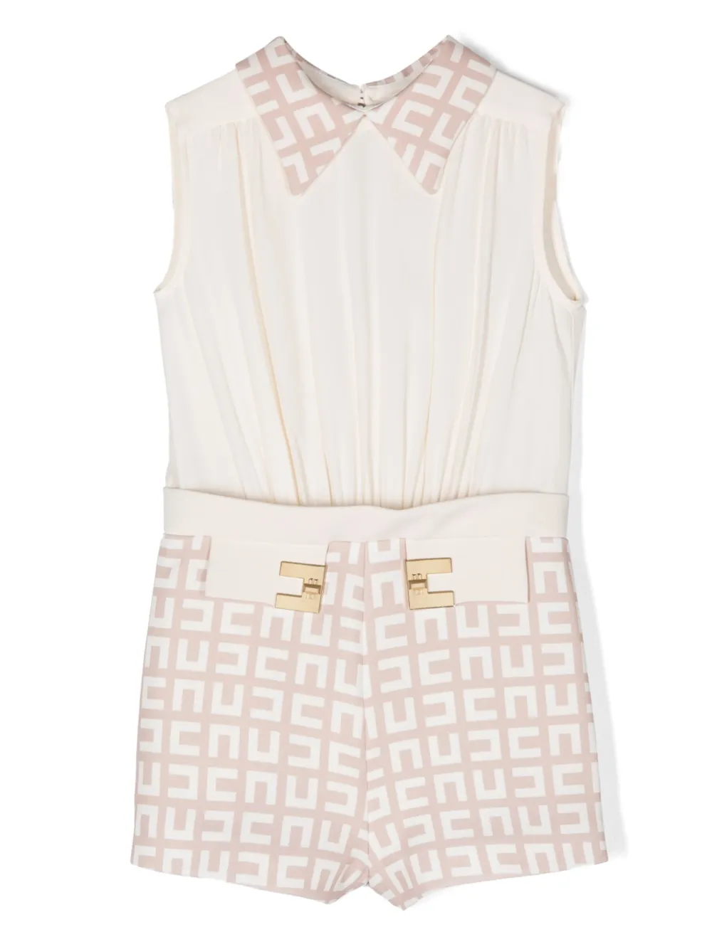 Elisabetta Franchi La Mia Bambina Kids' Jacquard Logo-motif Playsuit In Cream