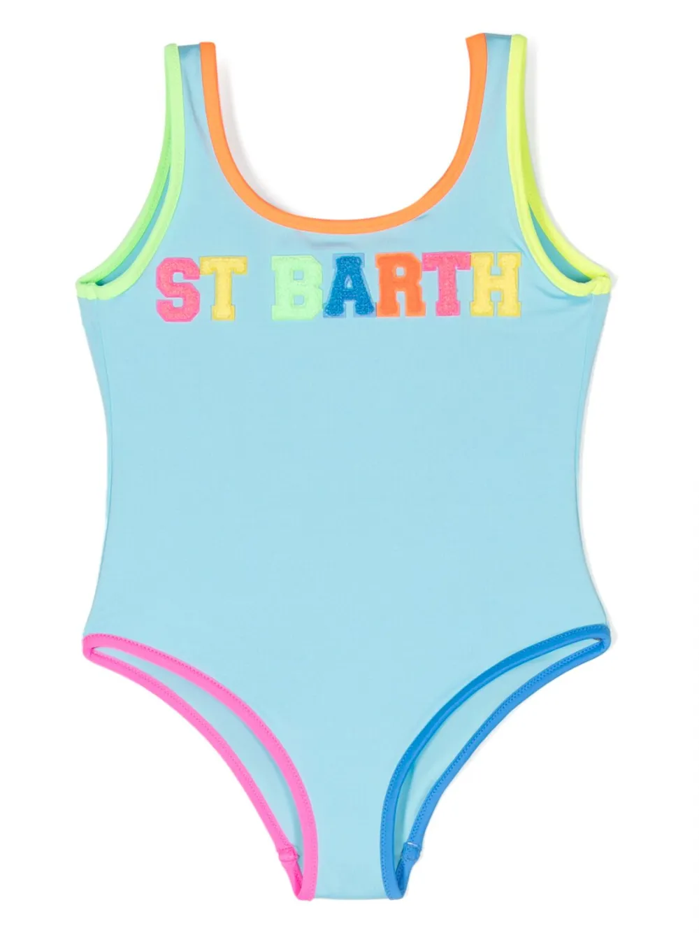 Mc2 Saint Barth Kids' Contrasting-trim Swimsuit In Blue