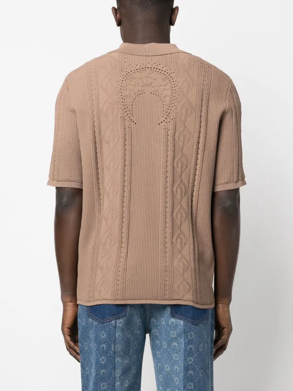 Marine Serre Moon Diamant cable-knit Polo Top | Brown