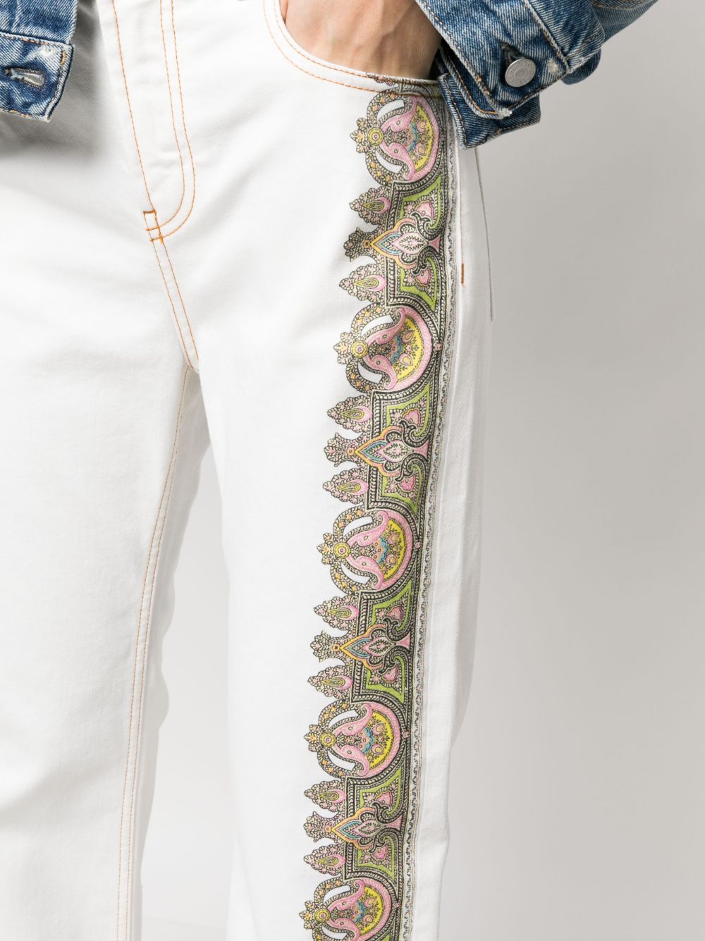 Shop Etro Paisley-print Detail Jeans In White