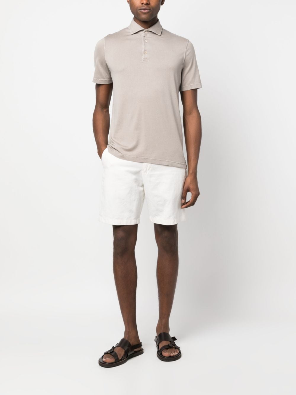 Shop Fedeli Plain Cotton Polo Shirt In Grey