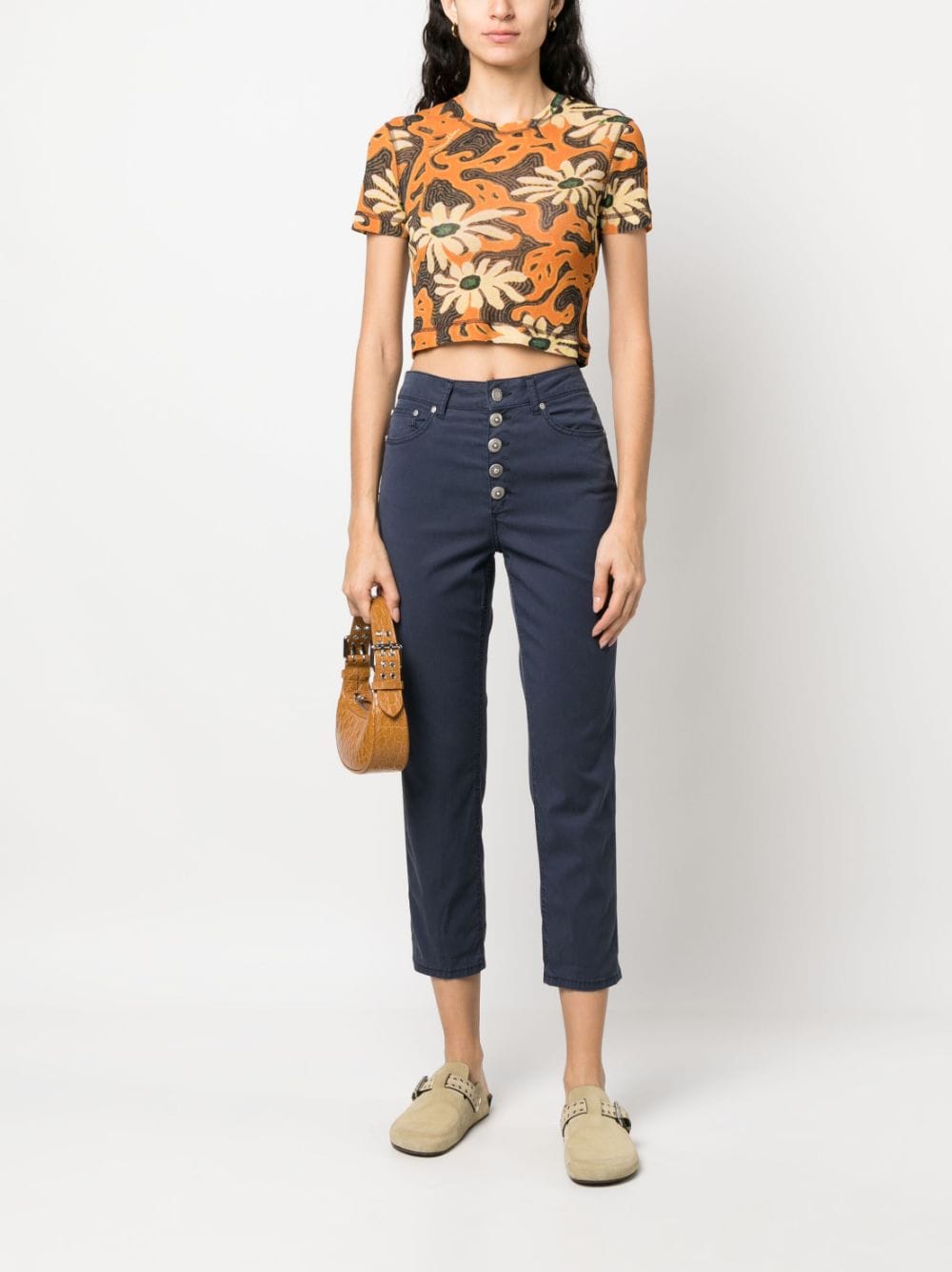 Shop Dondup Hihg-waisted Cropped Jeans In Blau