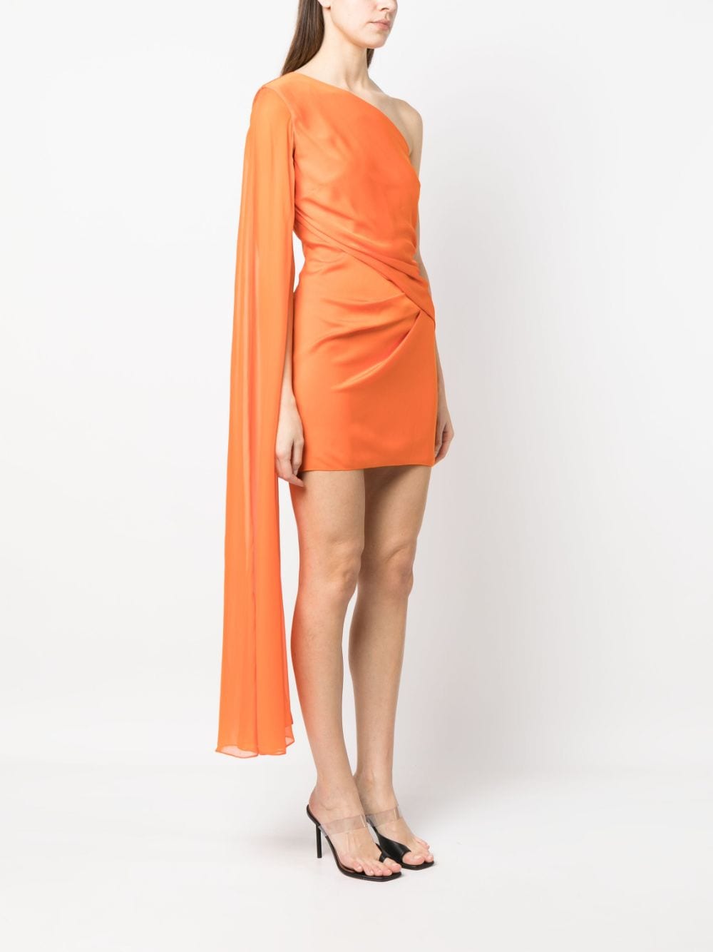 Shop Roland Mouret One-shoulder Draped-detail Dress In Orange