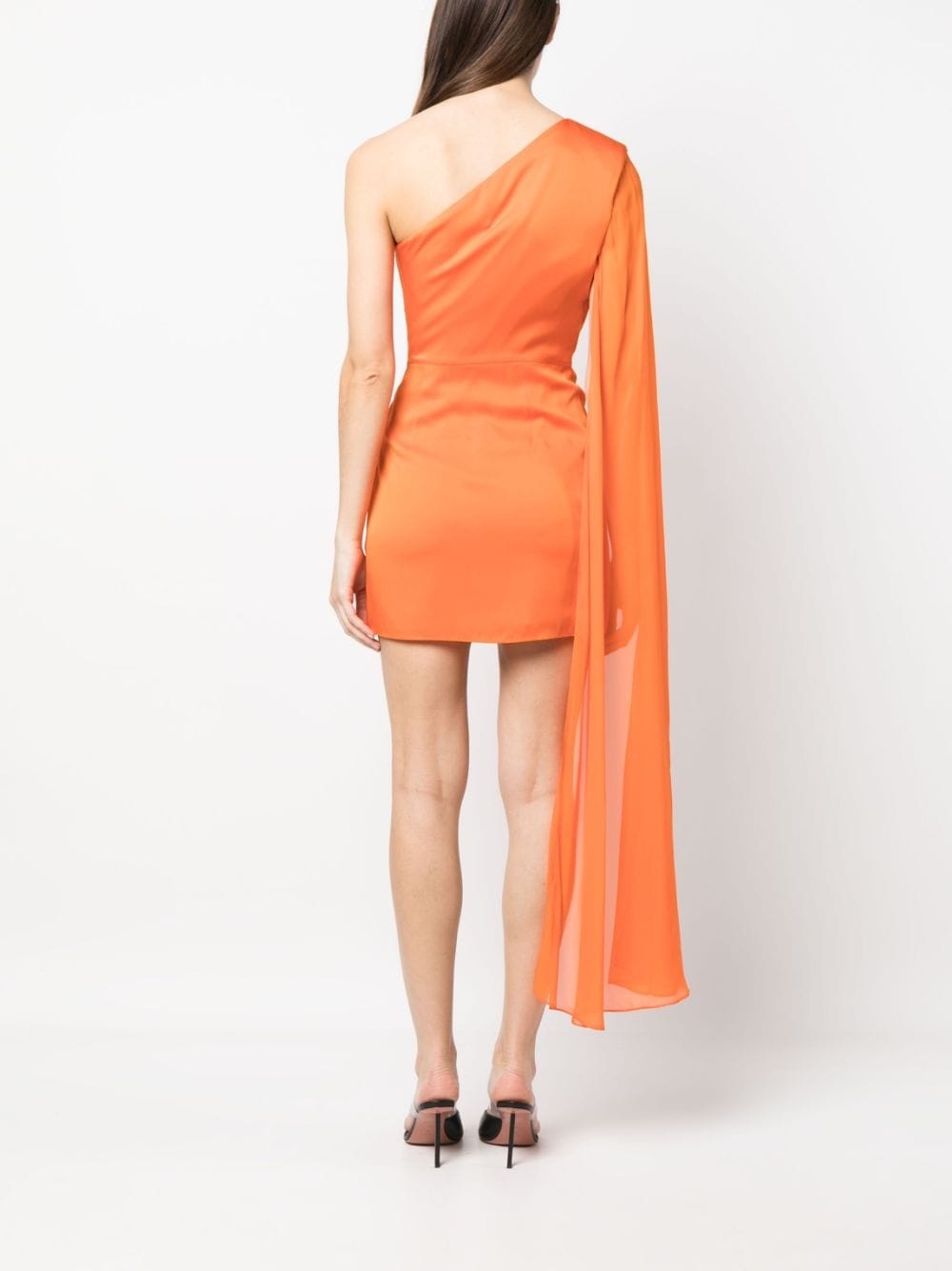 Shop Roland Mouret One-shoulder Draped-detail Dress In Orange