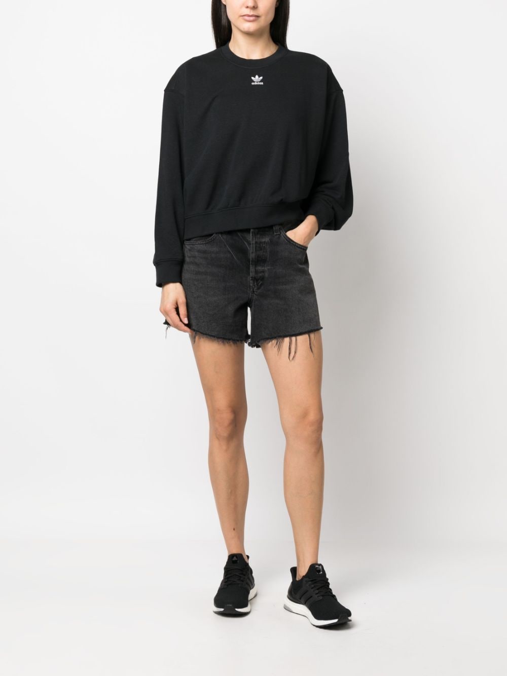 Shop Adidas Originals Logo-embroidery Cotton Sweatshirt In Black