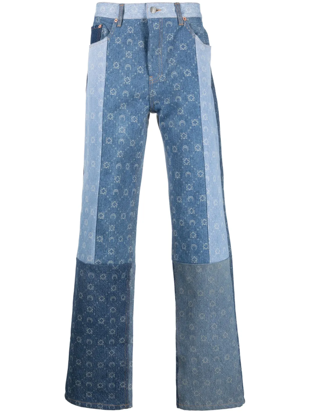 Shop Marine Serre Moon Regenerated Straight-leg Jeans In Blau