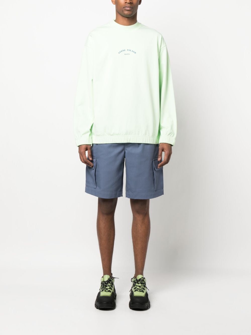 Shop Stone Island Logo-print Long-sleeve Sweatshirt In Green