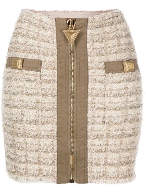 Balmain zip-detail tweed mini skirt