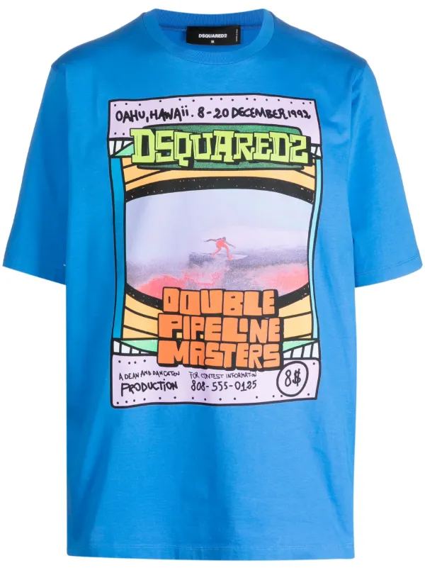 トップス DSQUARED2 Towel cloth tennis T-shirt DSQUARED2 graphic-print short-sleeve Cotton T-shirt | Blue | FARFETCH