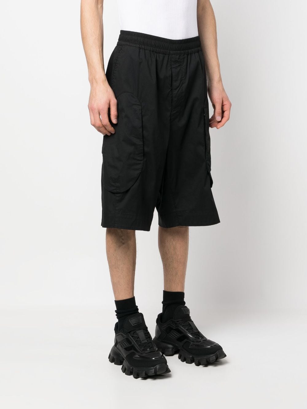 Shop Stone Island Shadow Project Cotton-blend Drop-crotch Shorts In Black