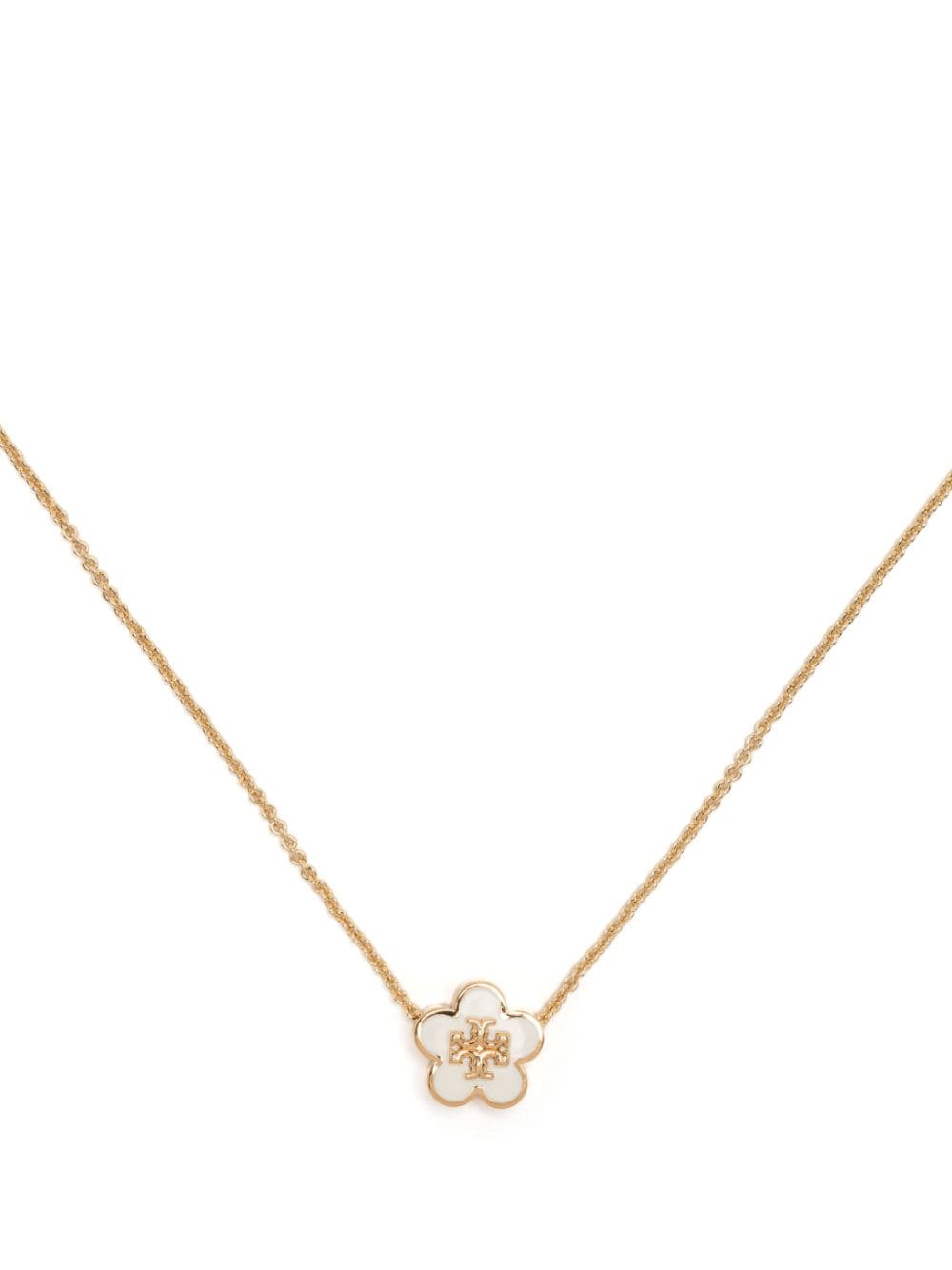 Tory Burch Kira Enamel Flower-pendant Necklace In Tory Gold / New Ivory
