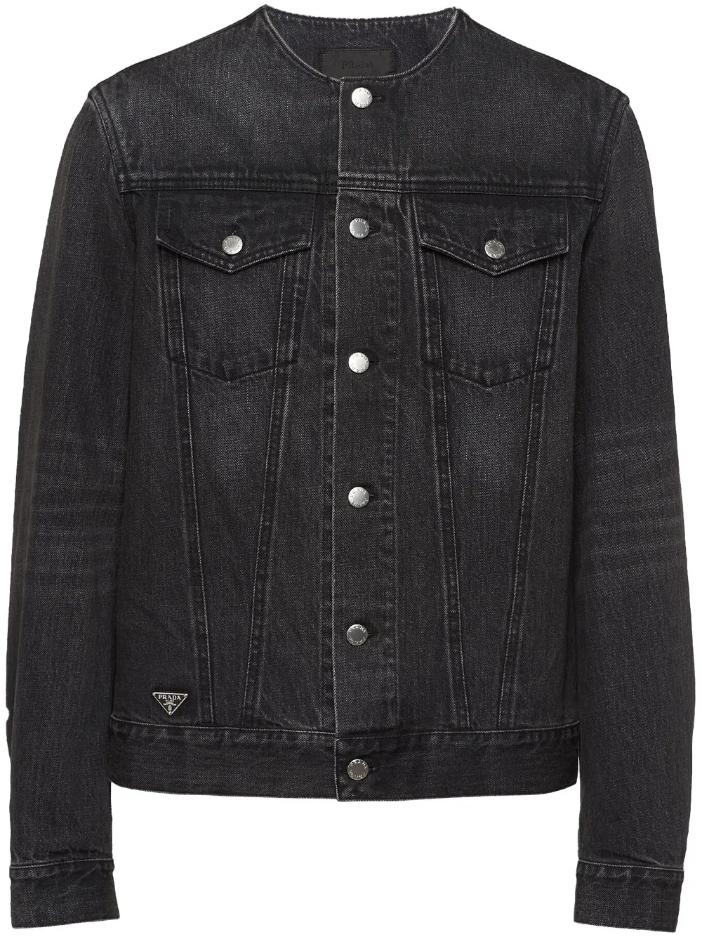 Prada Kraagloos denim bomberjack Zwart