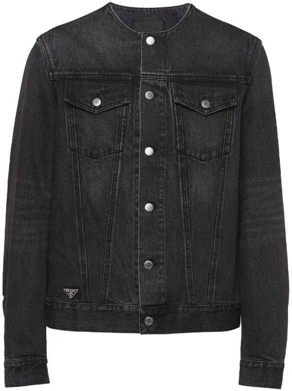 Collarless black shop denim jacket