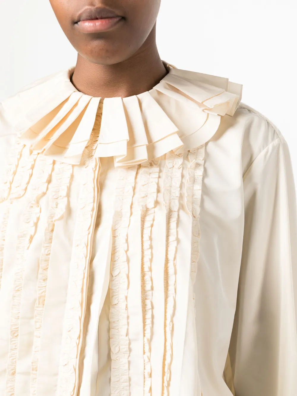 Jil Sander Ruffle-collar Long-sleeve Blouse In 中性色