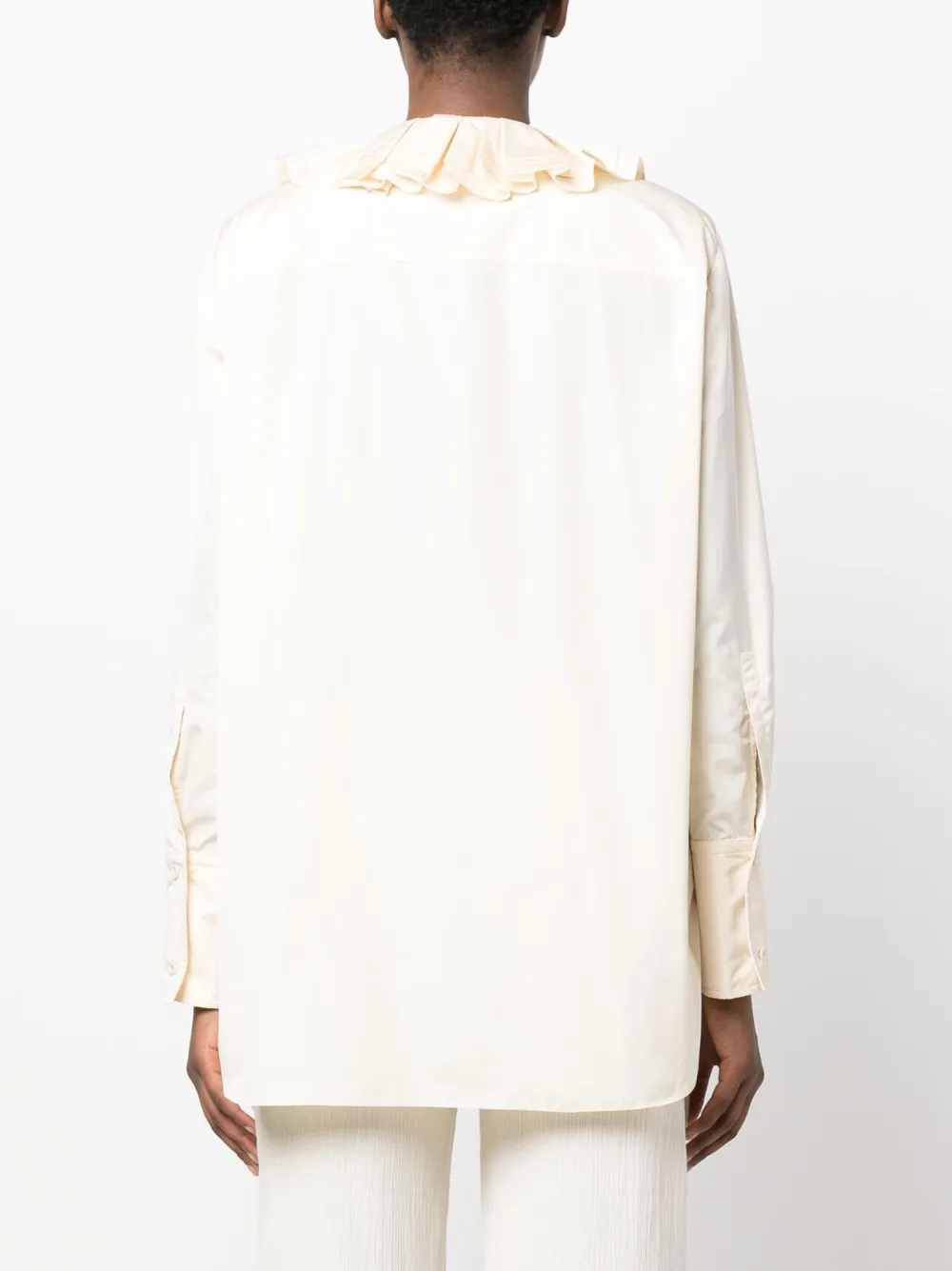 Jil Sander Ruffle-collar Long-sleeve Blouse In 中性色