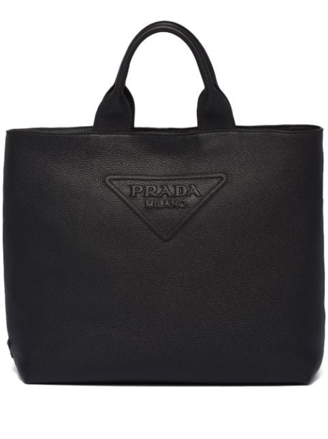 Prada logo-embossed leather tote bag